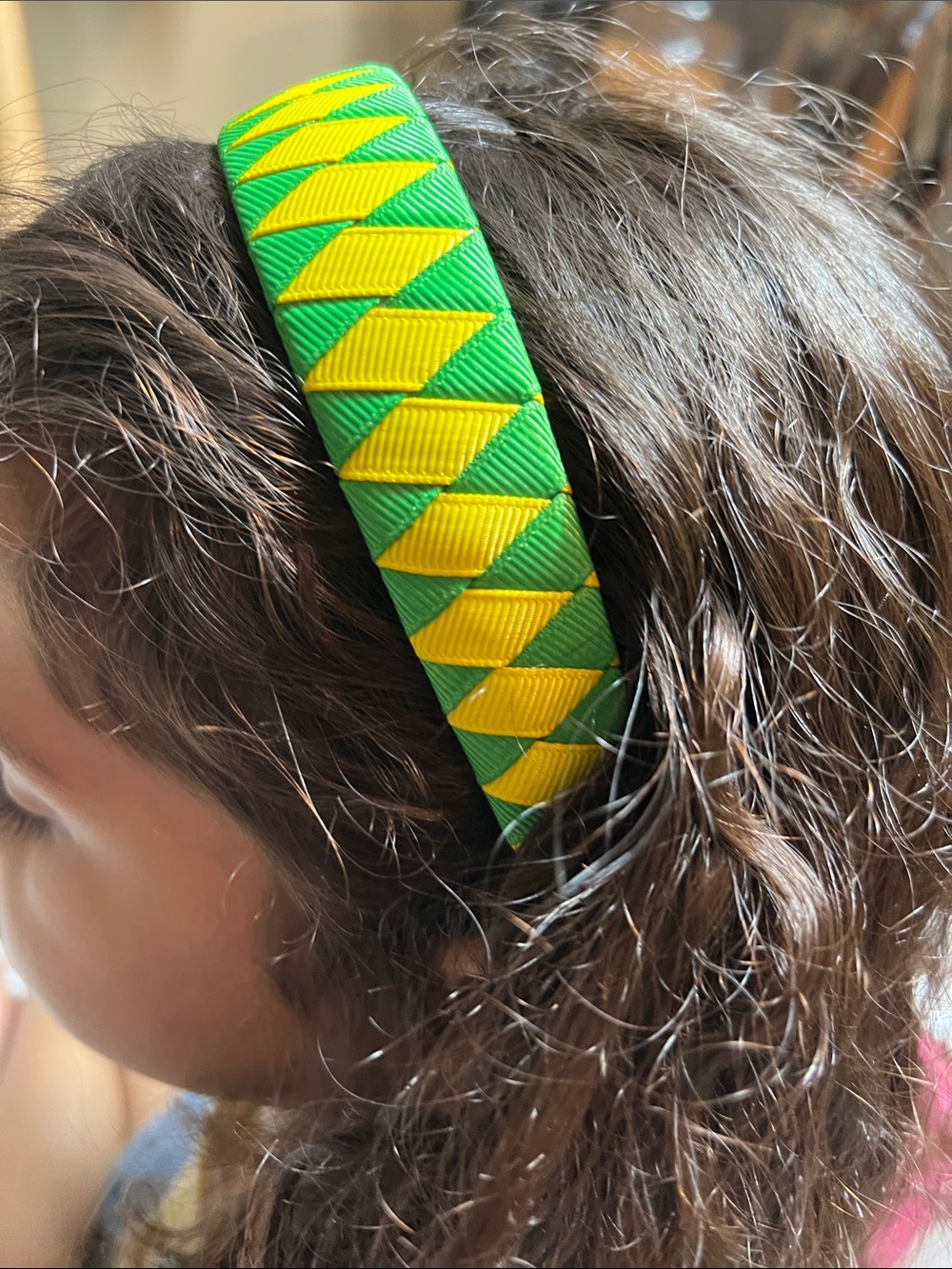 Green & Yellow Braided Kids Headband - Classic Pattern